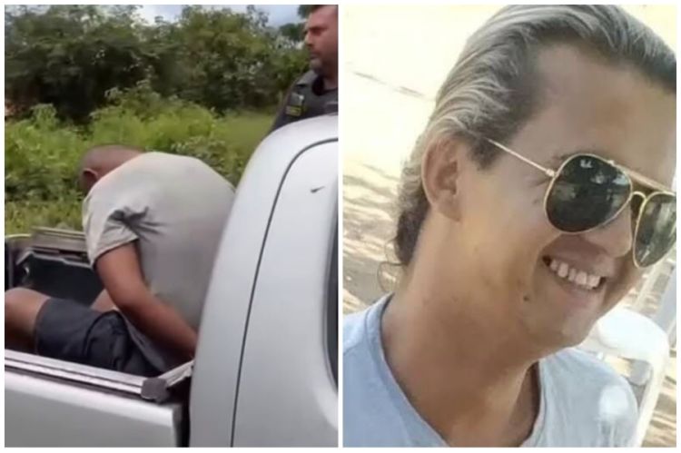 Foto: suspeito sendo preso e vítima 