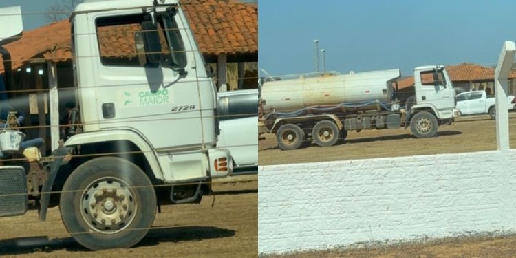 Carro-pipa da Prefeitura de Campo Maior sendo utilizado em terreno particular do prefeito Joãozinho Félix