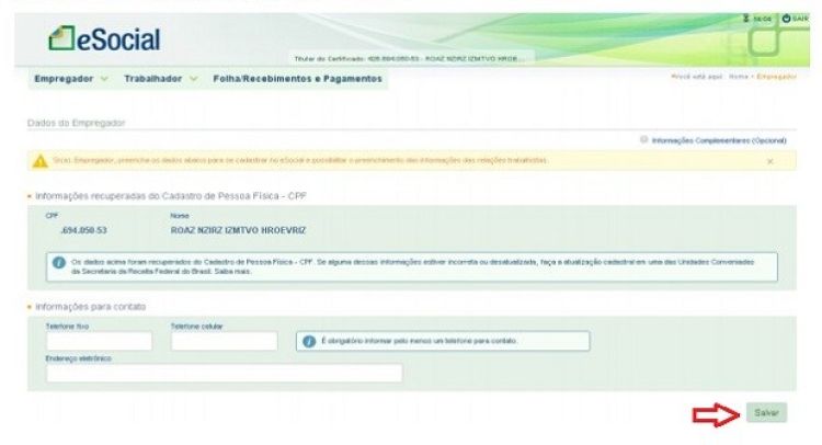 Página de cadastro do empregador (Foto: Reprodução)